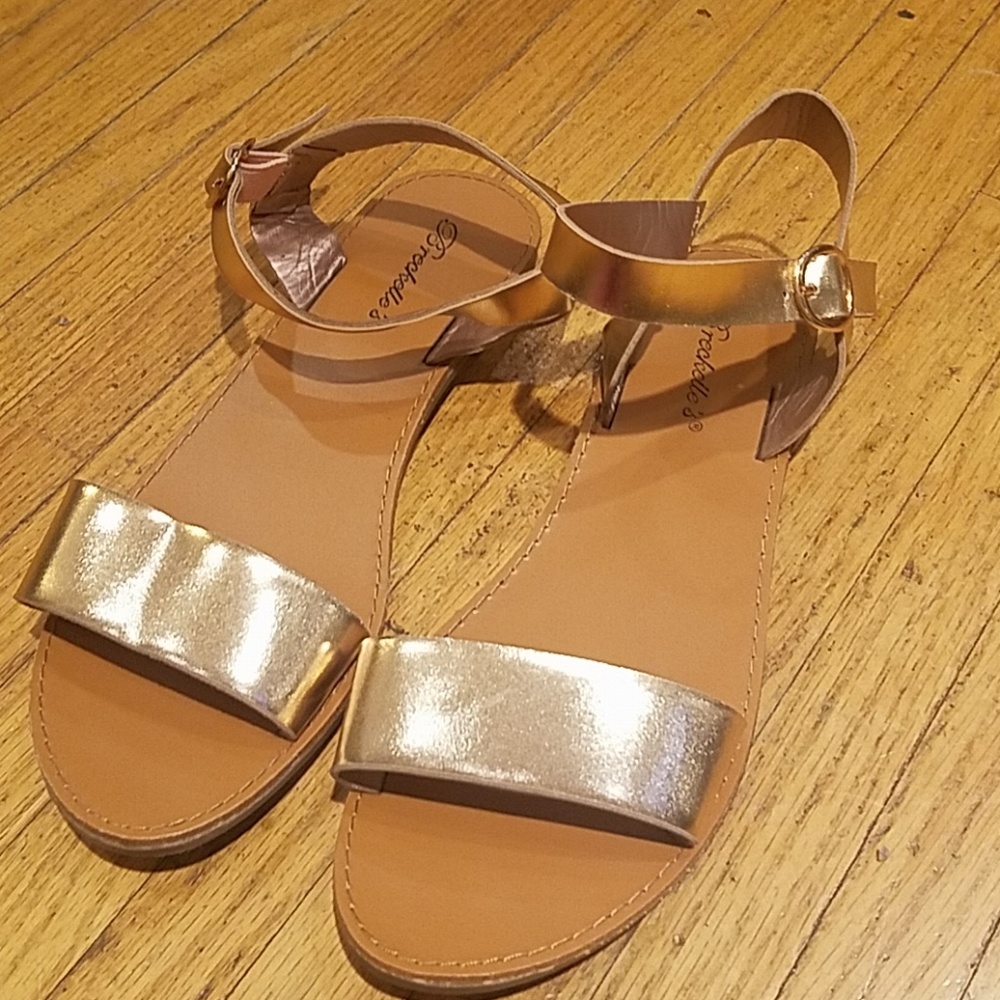 rose gold metallic sandals